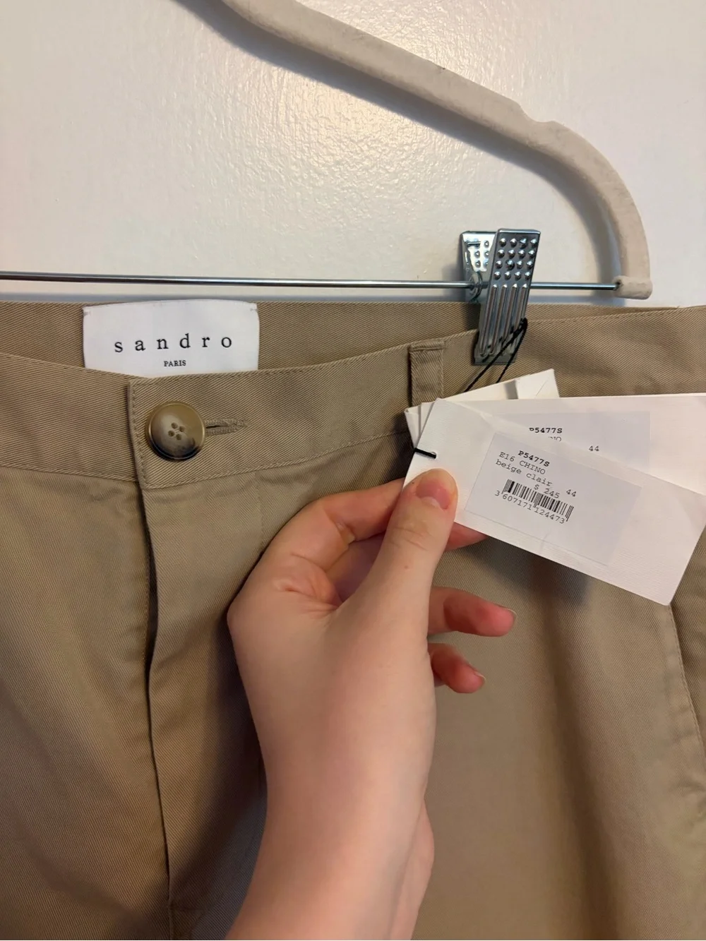 Sandro Slim Fit Cotton Chinos in Beige Clair